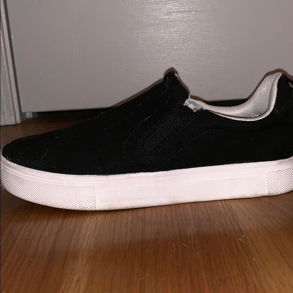 black suede slip on shoes